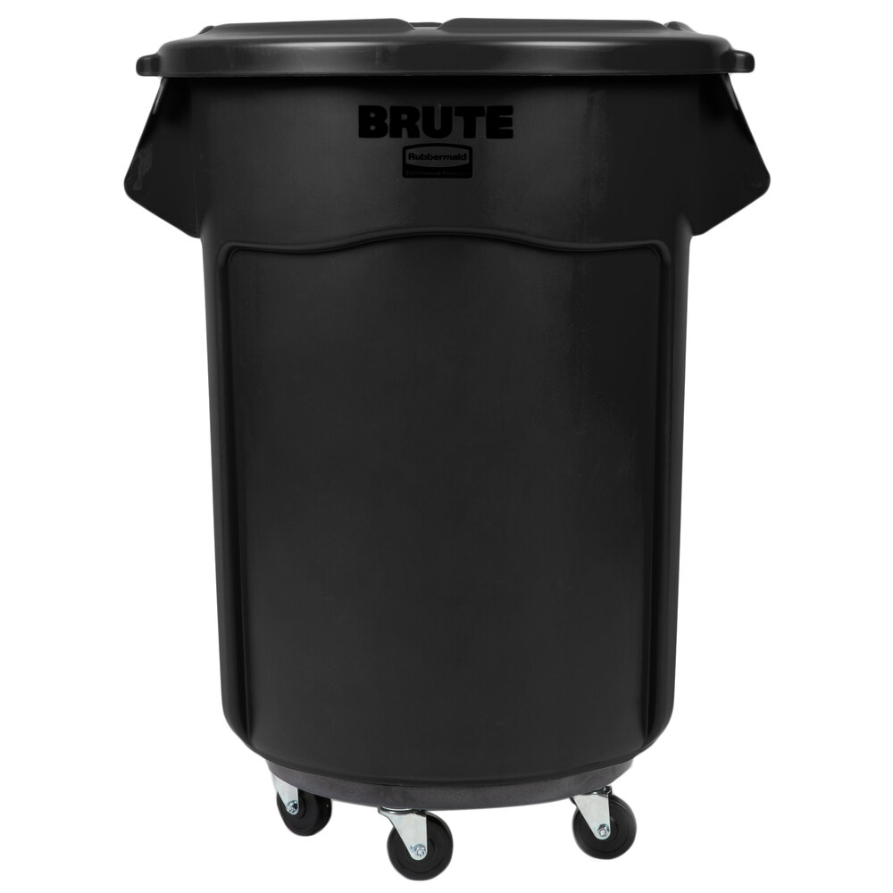 Rubbermaid BRUTE 55 Gallon Black Executive Trash Can with Lid and Dolly