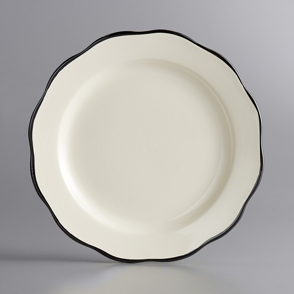 Acopa 7 3/8" Ivory (American White) Scalloped Edge Stoneware Plate with