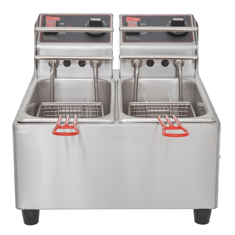 Cecilware EL15 Stainless Steel Electric Commercial Countertop Deep Fryer  with 15 lb. Fry Tank - 120V, 1800W