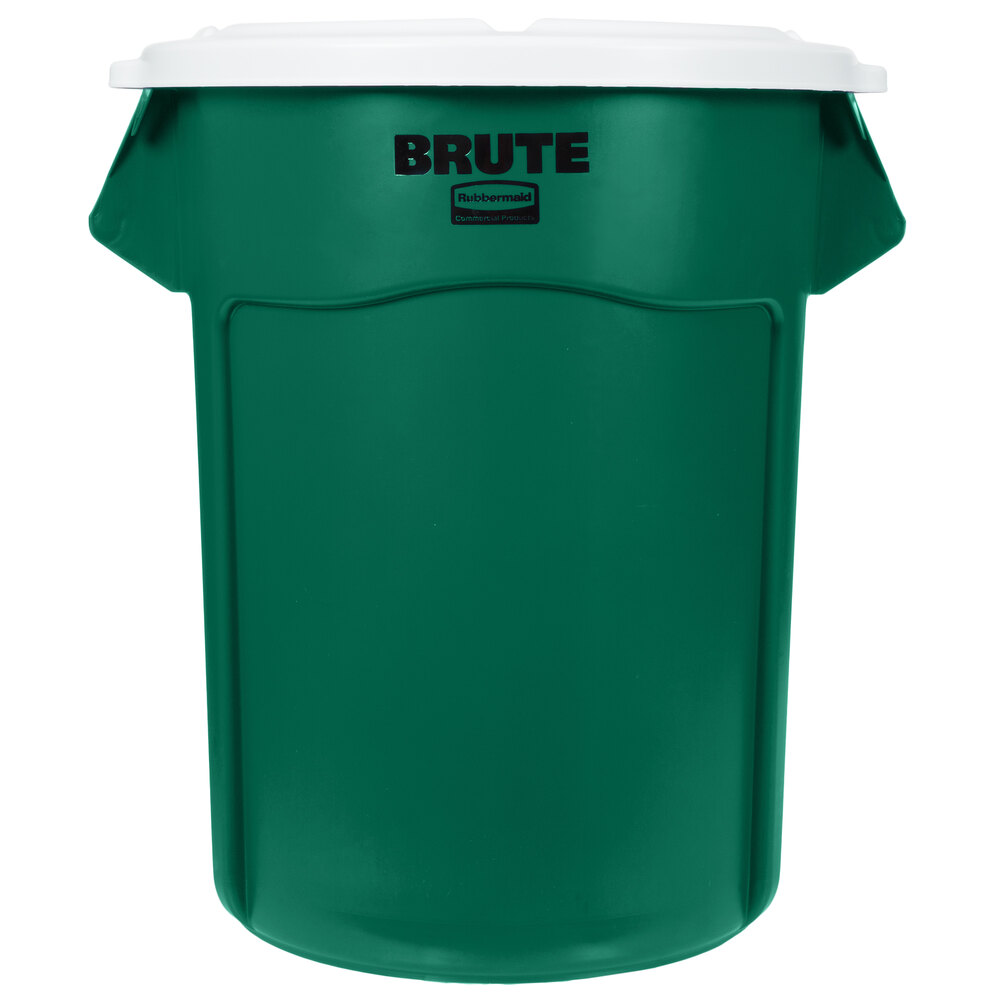 Rubbermaid BRUTE 55 Gallon Green Trash Can and White Lid