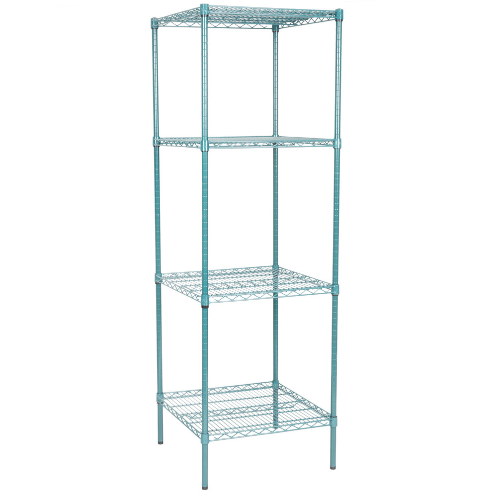Business Indoor School Bookshelf Storage Rack. Backyard Outdoor 18 x 48 Green Epoxy 4-Shelf Kit with 64 Posts and Casters Perfect for Home Garage Office Restaurant 