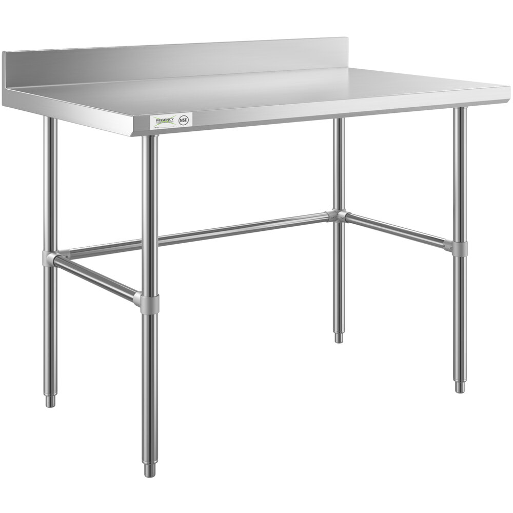 Regency 30 inch x 48 inch 16-Gauge 304 Stainless Steel Commercial Open Base Work Table with 4 inch Backsplash