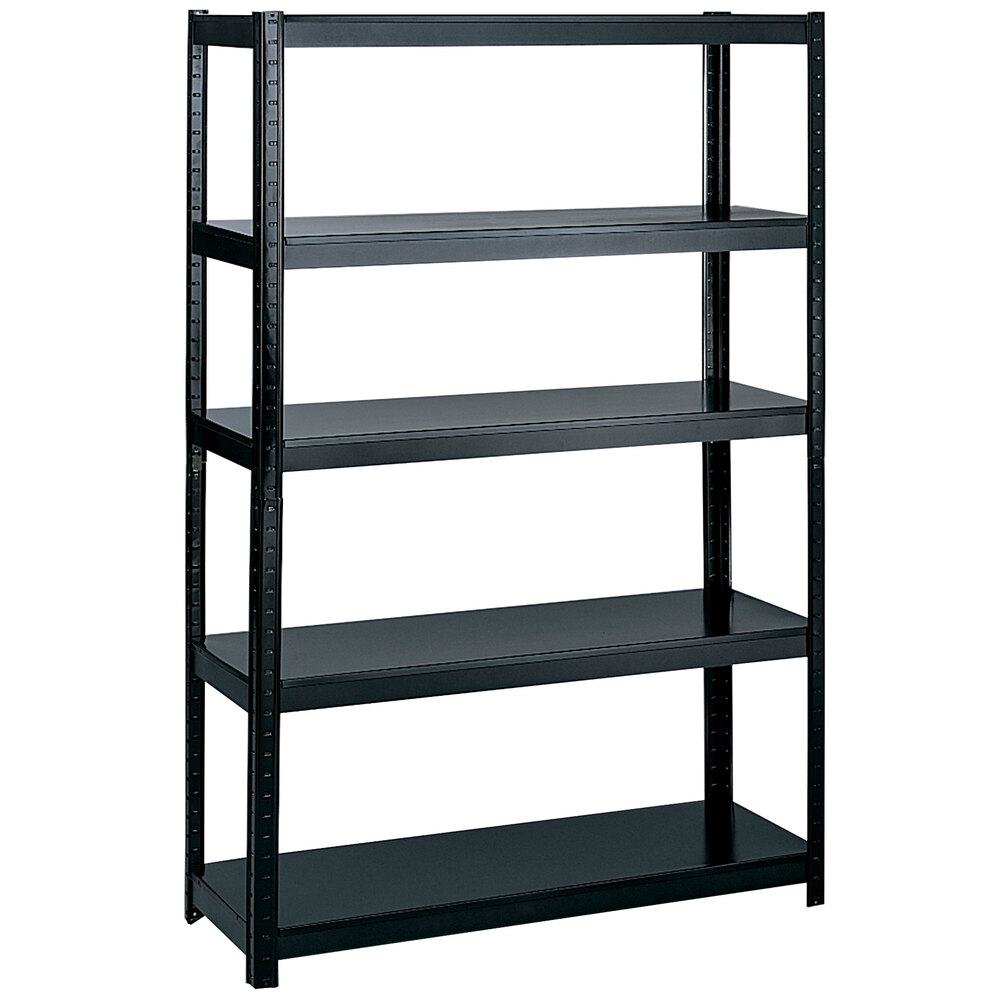 Safco 5244BL Black 5 Shelf Commercial Steel Boltless Shelving Unit 48