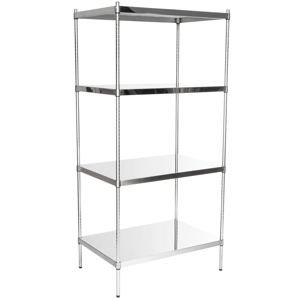Regency 24 inch x 36 inch NSF Stainless Steel Solid 4-Shelf Kit with 74 inch Posts