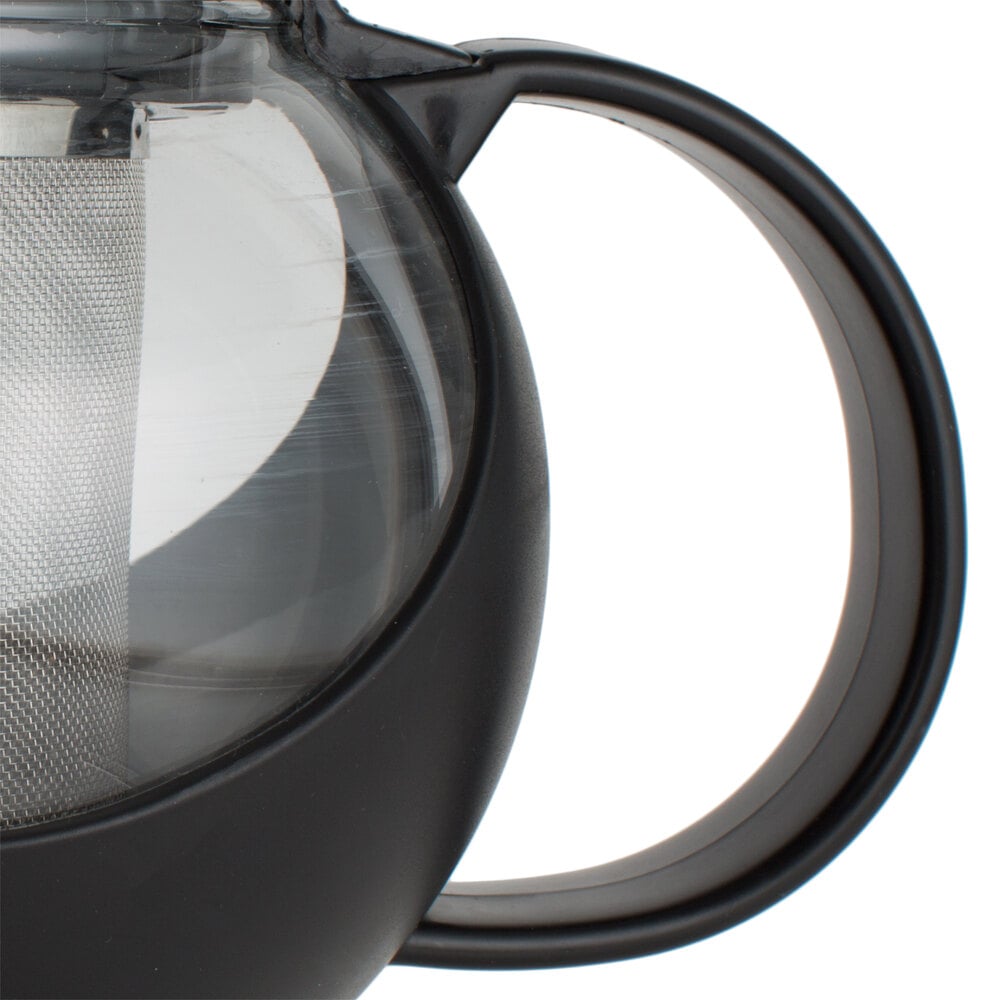 Winco GTP-25 25 oz. Black Plastic Teapot with Glass Liner and Removable  Stainless Steel Infuser Basket