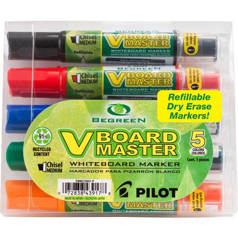 Pilot 43917 BeGreen Assorted 5Color Chisel Tip Dry Erase Marker Set