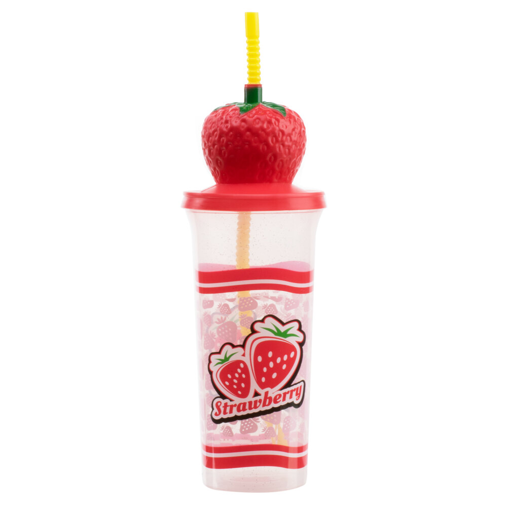 32 oz. Sparkle Strawberry Top Souvenir Cup with Lid and Straw 70/Case