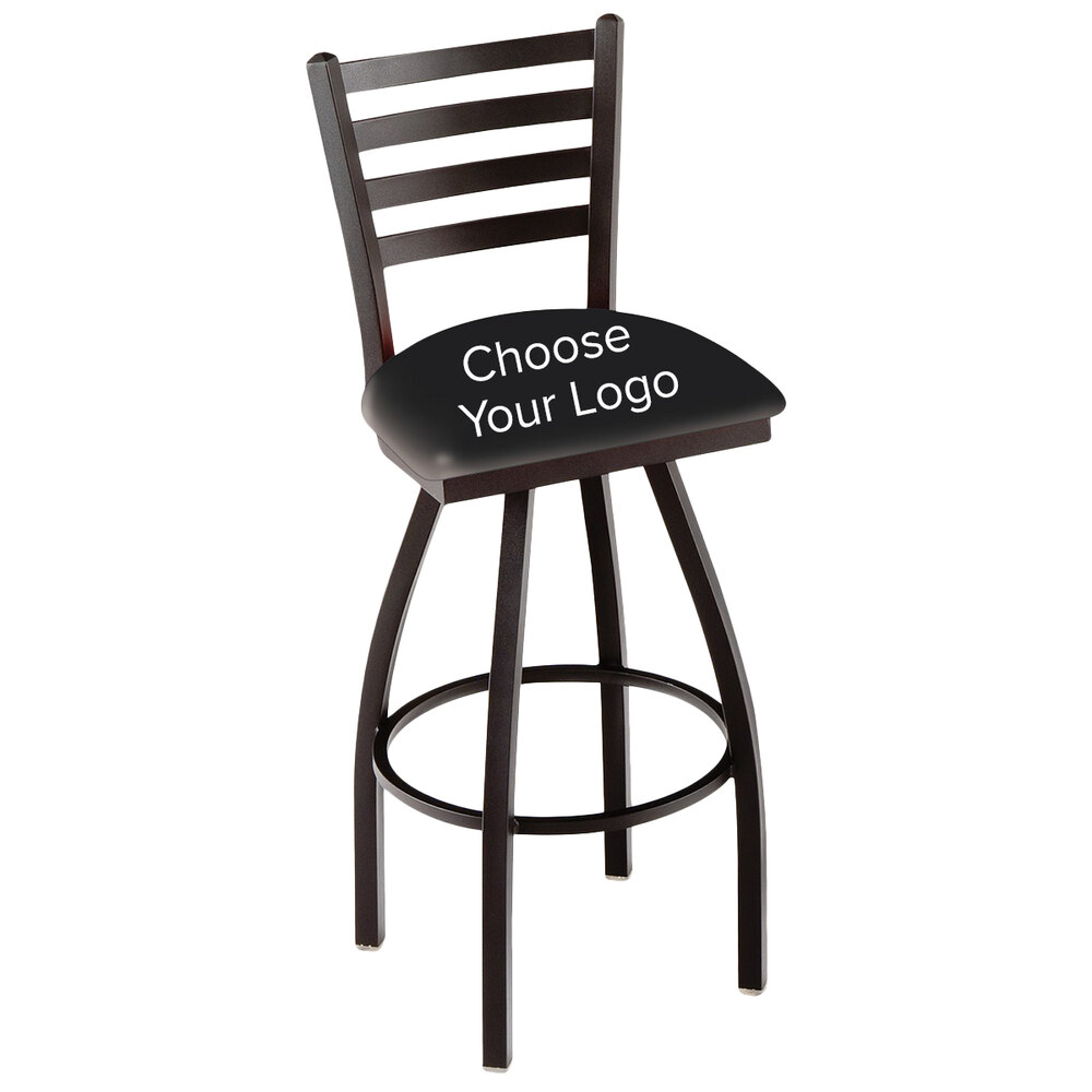 Holland Bar Stool Logo Swivel Stool with Ladder Back and Padded Seat