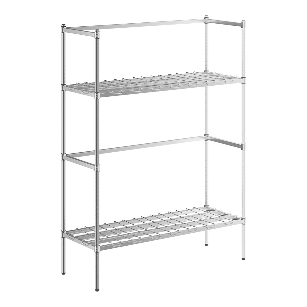 A Regency chrome wire shelving unit with four shelves.