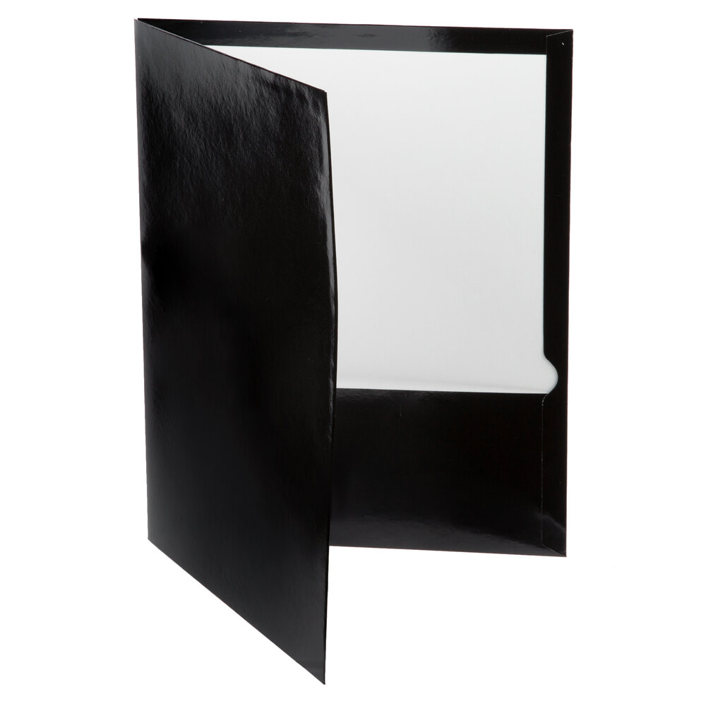Oxford 51706 8 1/2" x 11" Black 2Pocket High Gloss Laminated Paperboard Folder, Letter 25/Box