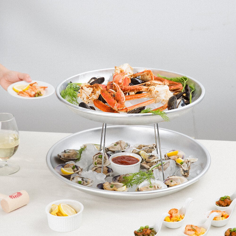 Choice 2Tier Seafood Tower Set with Large Aluminum Trays and Stand