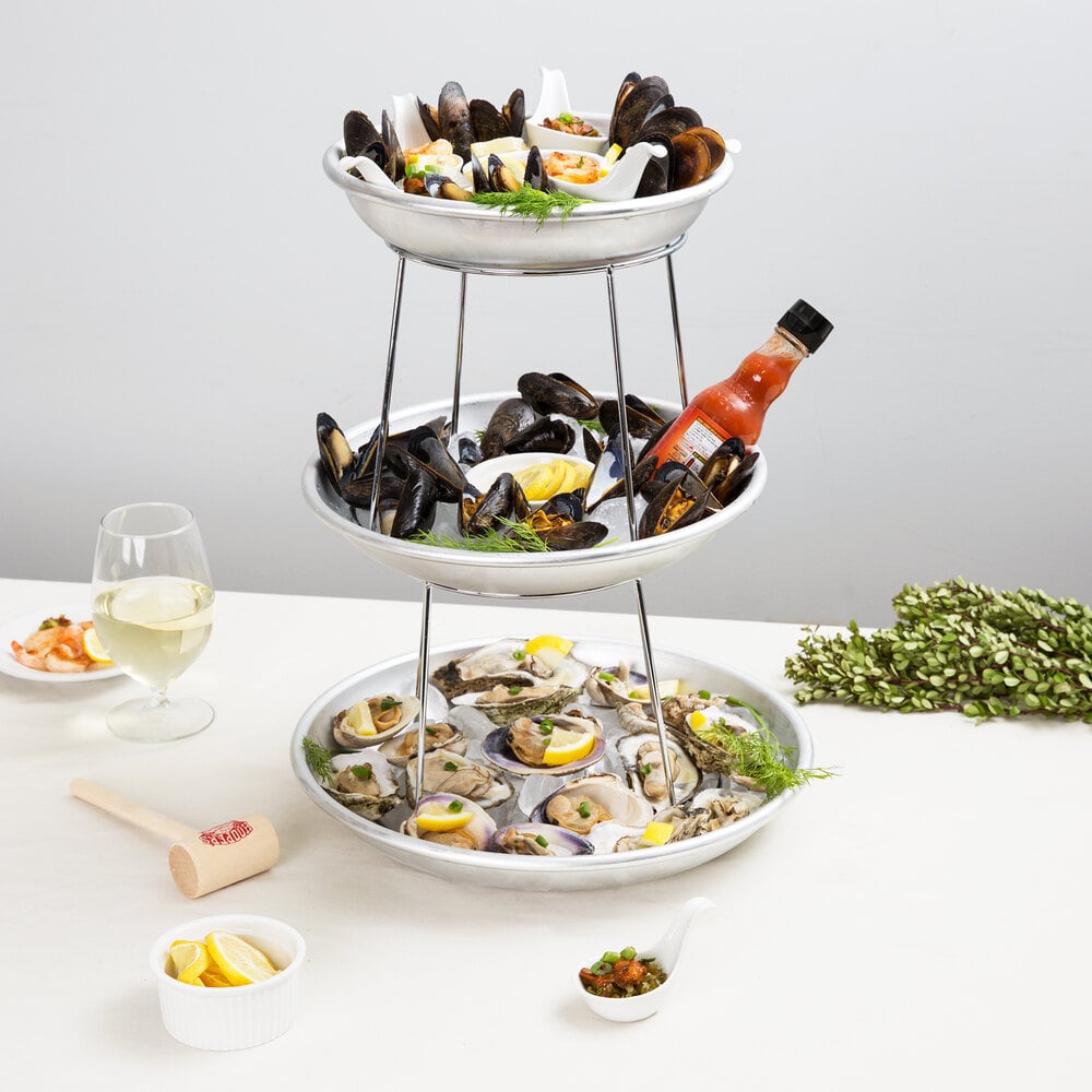 Choice 3-Tier Seafood Tower Set with Mini Aluminum Trays and Stand