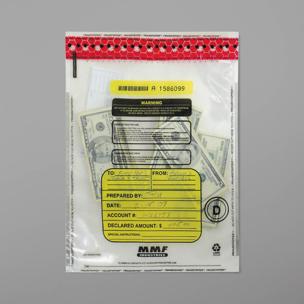 MMF Industries Tamper-Evident Deposit Bags Clear 100 Bags per Pack 12 x 16-Inch 2362011N20