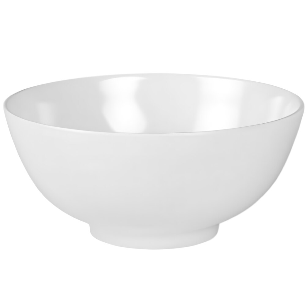 Thunder Group 5206TW 25 oz. Imperial White melamine round rice bowl with wide rim and footed base