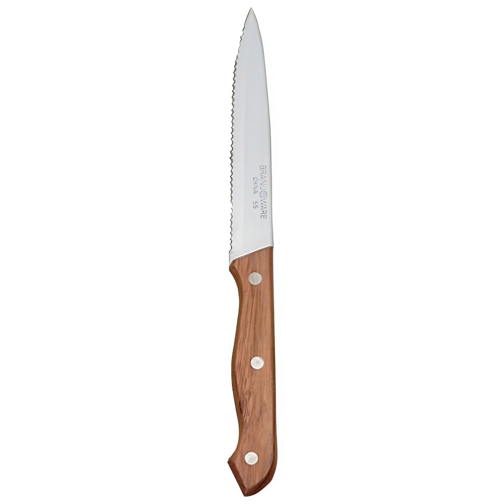 Libbey 200 1632 9 1/4 Stainless Steel Steak Knife with Wood Handle - 12/Pack