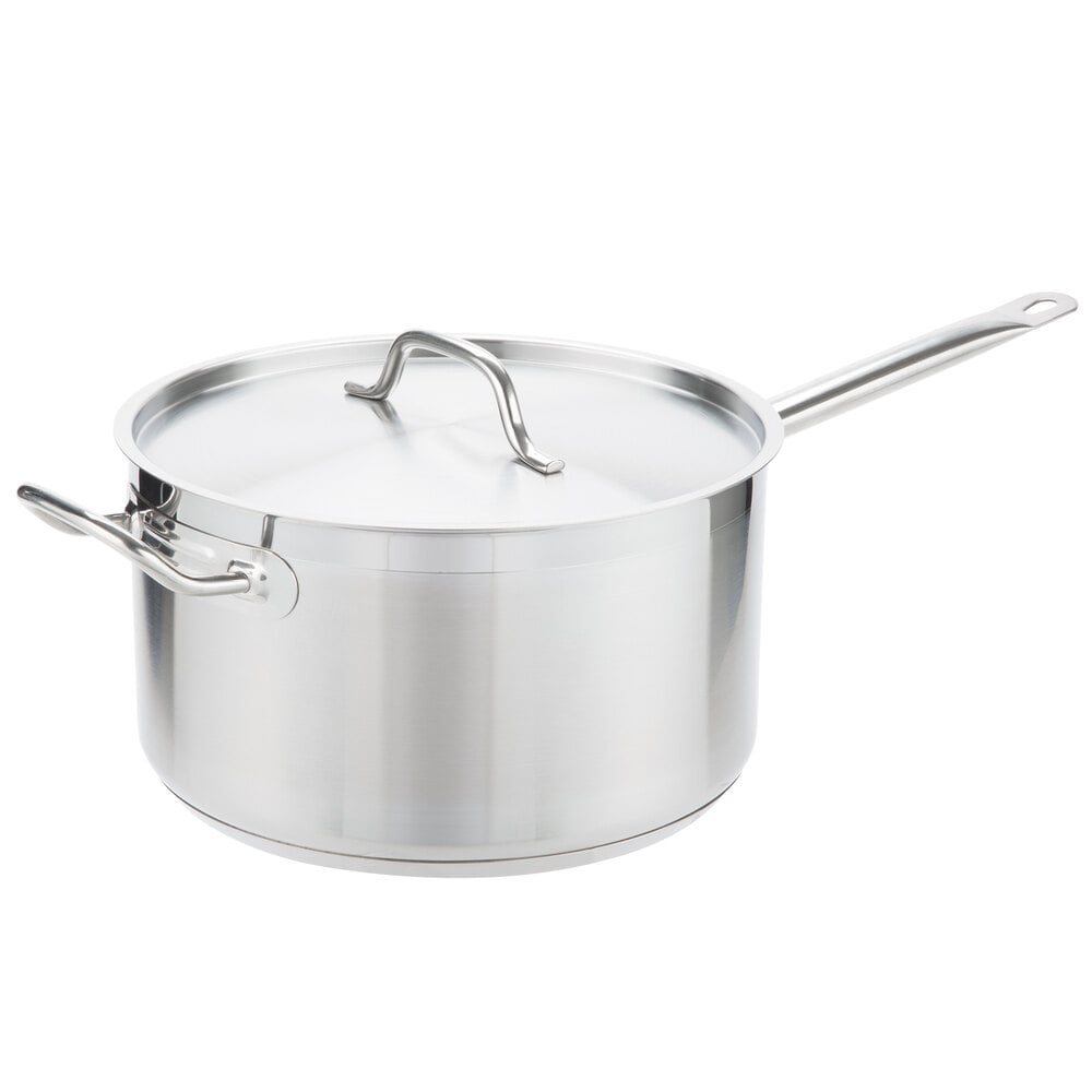 Vigor SS1 Series 6 Qt. Stainless Steel Sauce Pan with Aluminum-Clad Bottom  and Cover