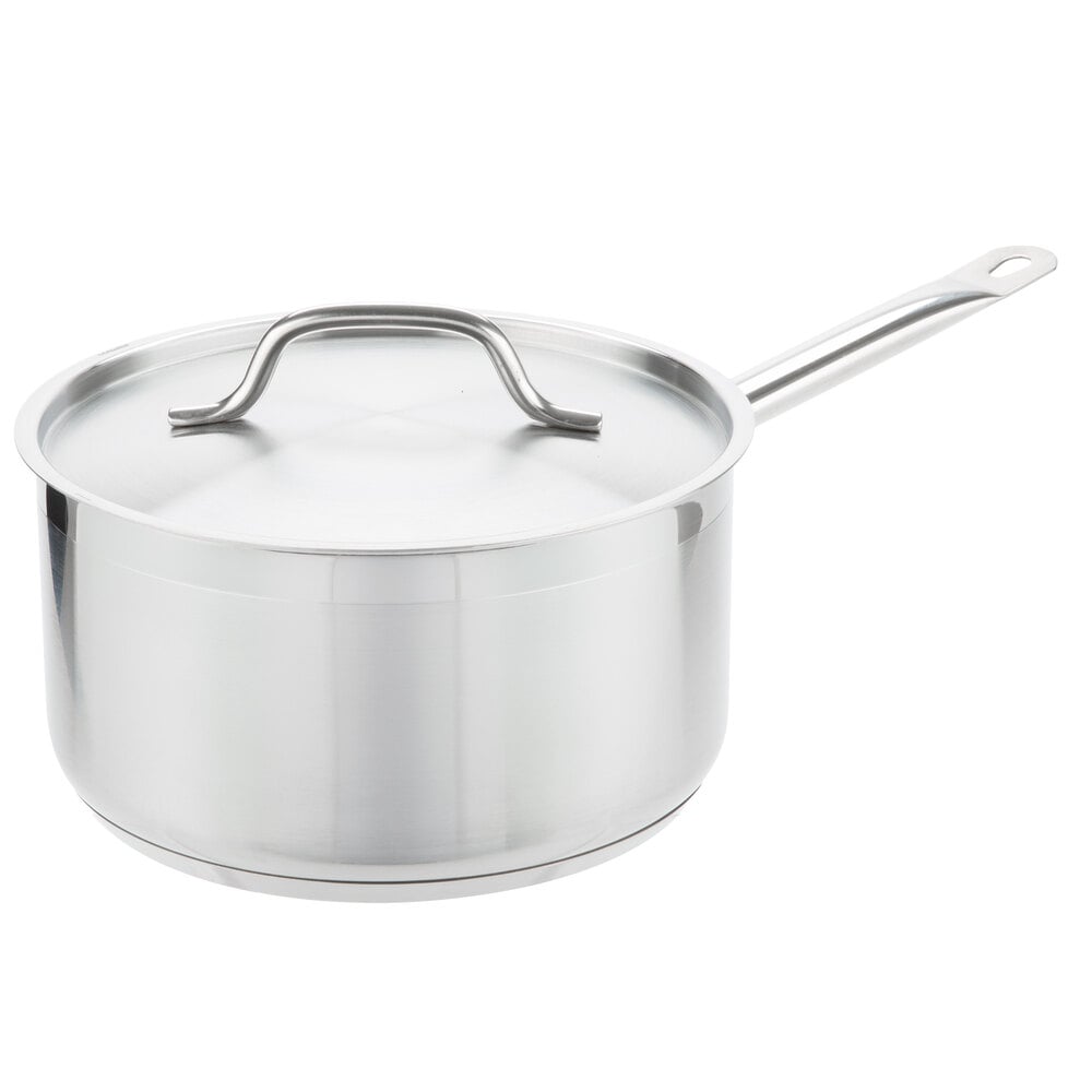 Vigor SS1 Series 3 Qt. Stainless Steel Sauce Pan with Aluminum-Clad Bottom  and Cover