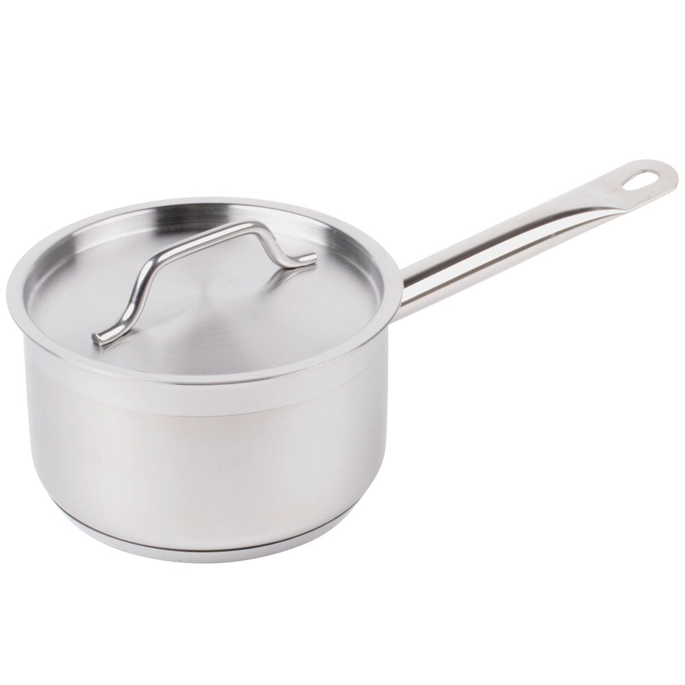 Vigor SS1 Series 2 Qt. Stainless Steel Sauce Pan with Aluminum-Clad Bottom  and Cover