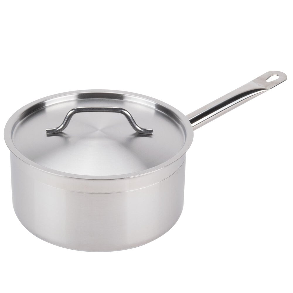 Vigor SS1 Series 3 Qt. Stainless Steel Saucier Pan with Aluminum-Clad  Bottom and Cover