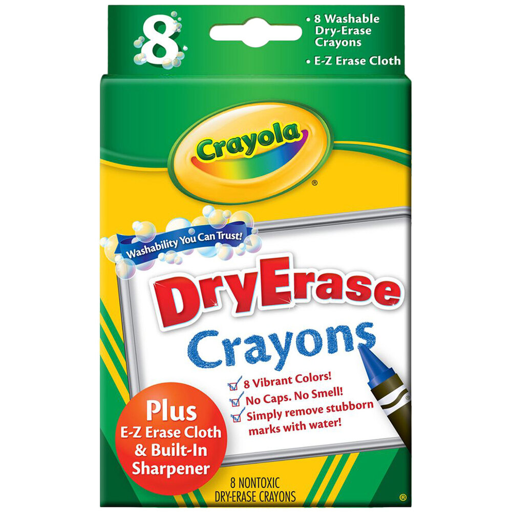 Crayola 985200 8 Assorted Washable Dry Erase Crayon Box with EZ Erase