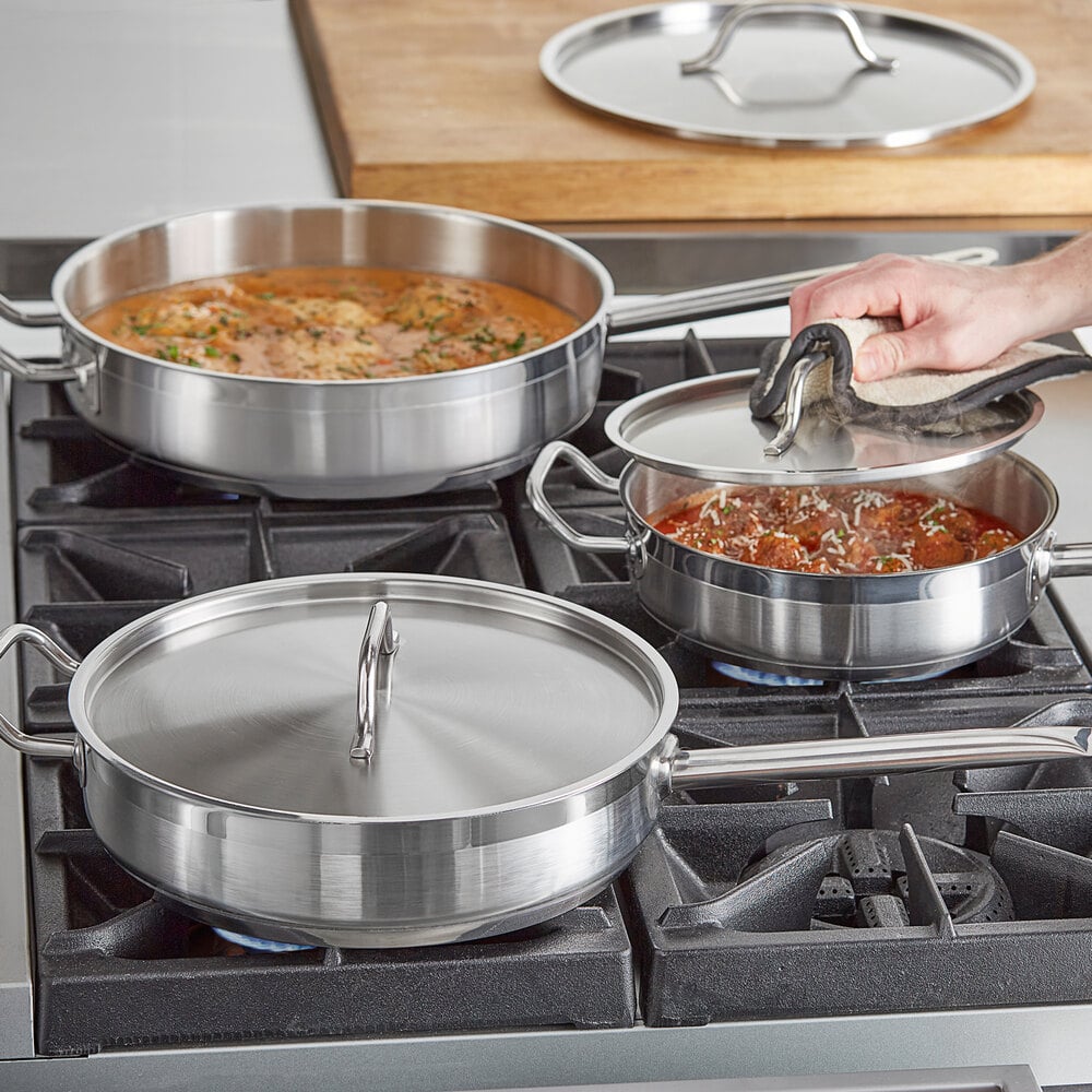 SS1 Series 5 Qt. Stainless Steel Aluminum-Clad Saute Pan with Lid