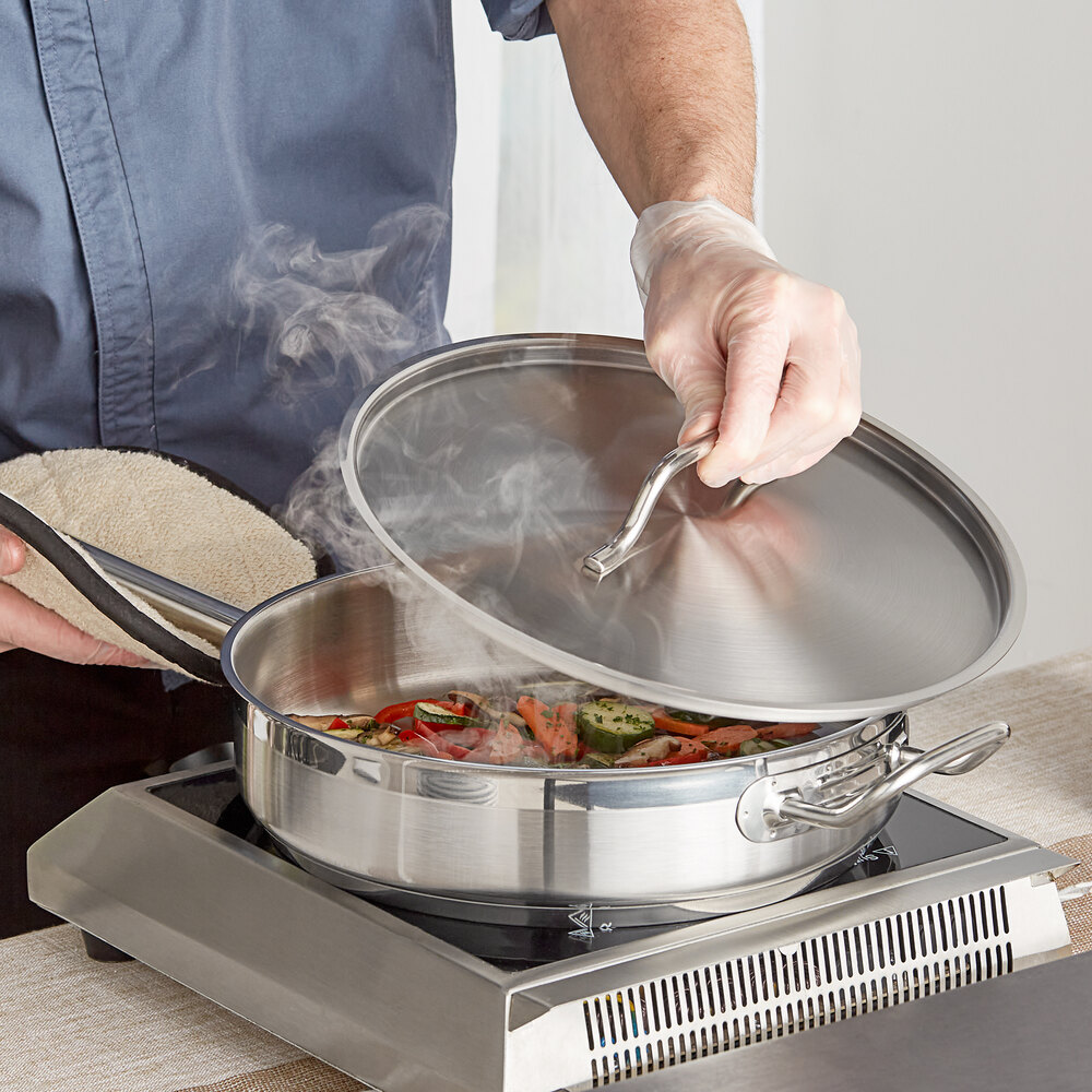 SS1 Series 5 Qt. Stainless Steel Aluminum-Clad Saute Pan with Lid
