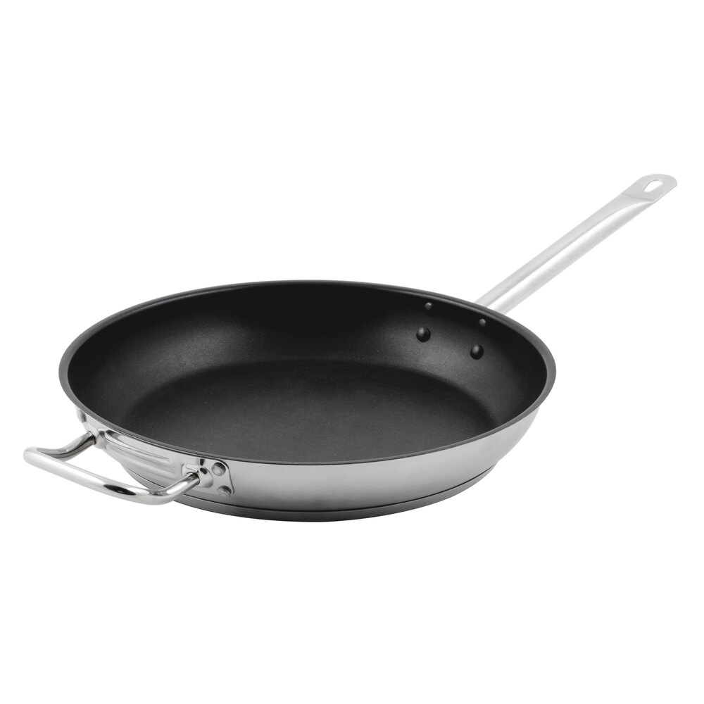 Vigor SS1 Series 16 Stainless Steel Fry Pan with Aluminum-Clad Bottom and  Helper Handle