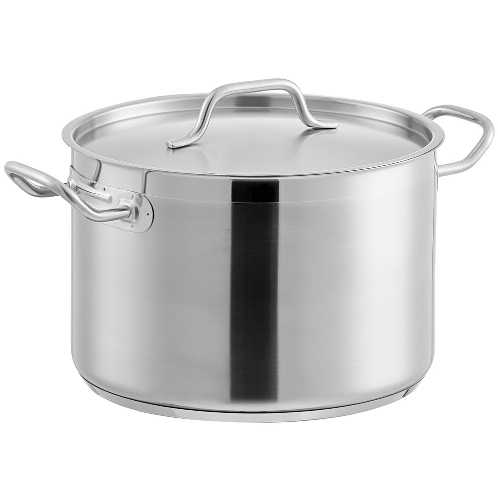 Winco SST-12 12 Qt Induction Ready Stainless Steel Stock Pot w/Cover 