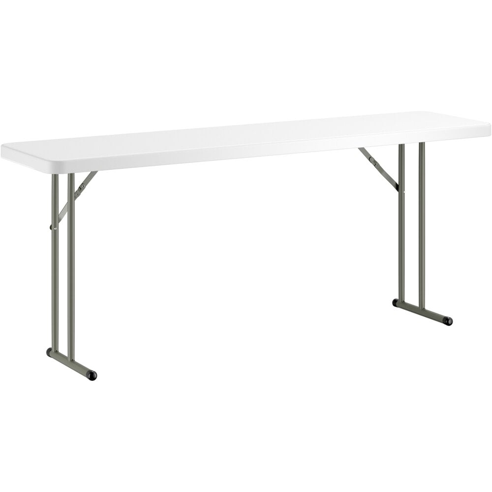 Lancaster Table Seating 18 x 72 Granite White Heavy-Duty Blow Molded Plastic Folding Table with Sage Gray Legs