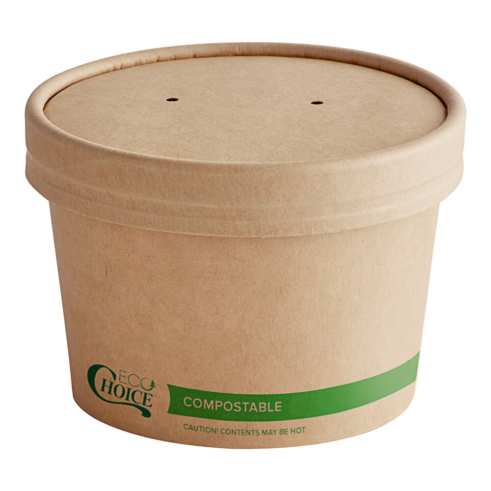 EcoChoice Kraft Paper Food Cup with Vented Lid 8 oz. - 25/Pack