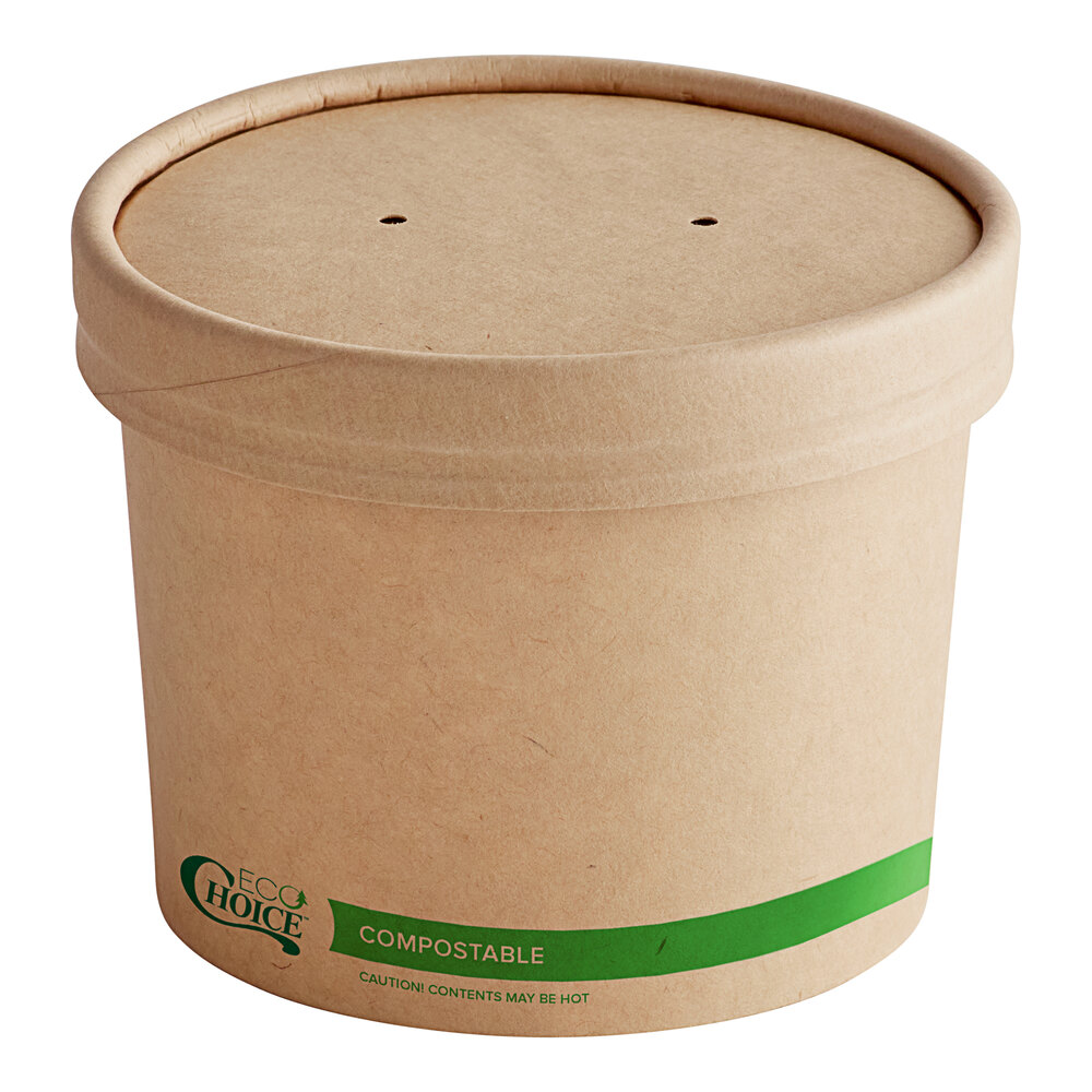 EcoChoice Kraft Paper Food Cup with Vented Lid 12 oz. - 25/Pack