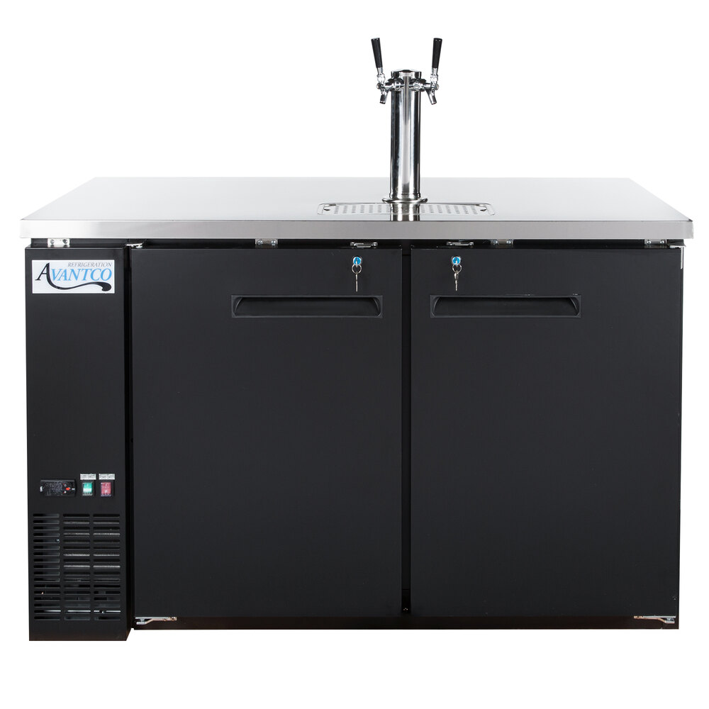 Avantco UDD2HC Black Kegerator / Beer Dispenser with Double Tap Tower
