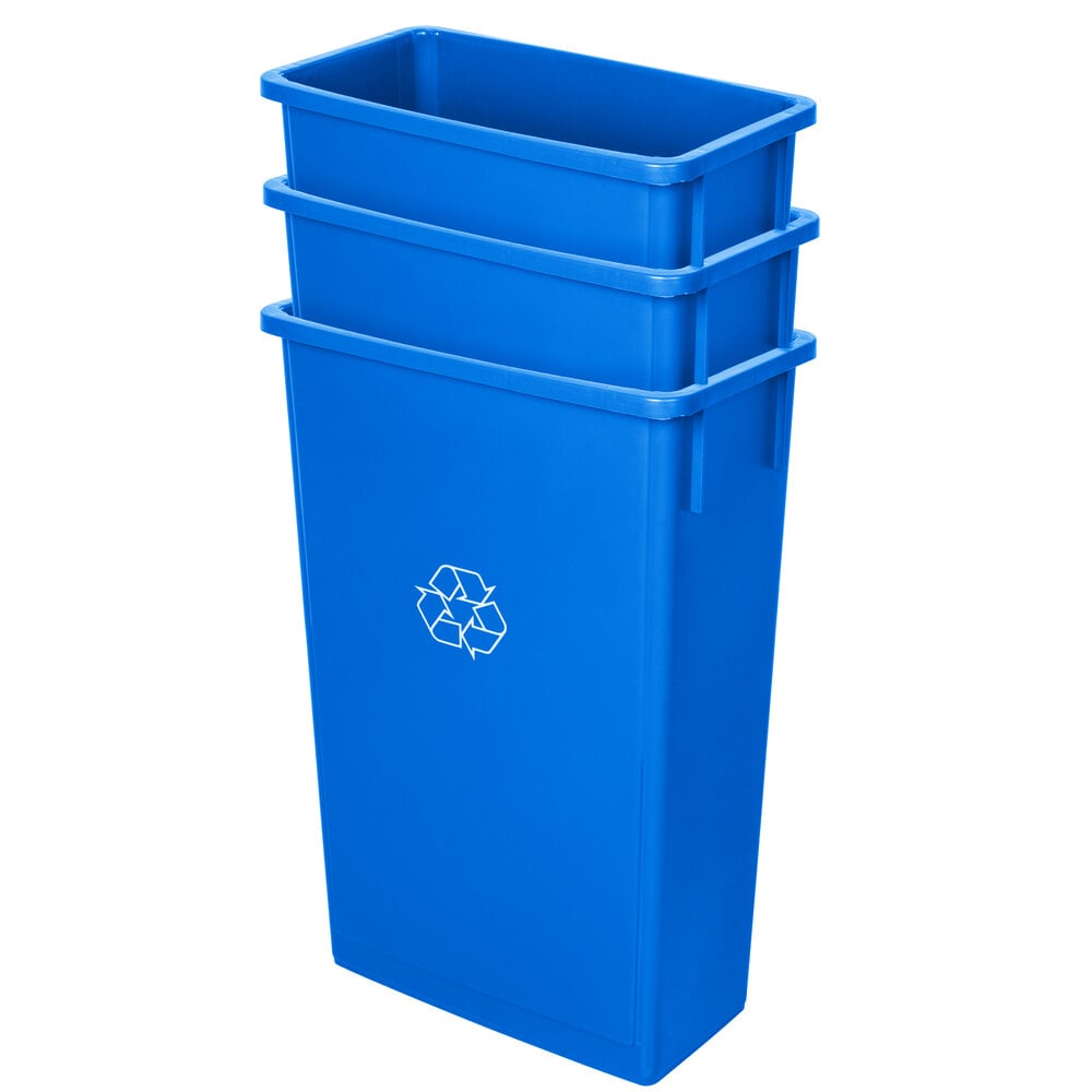 23 Gallon Rubbermaid Commercial Products Slim Jim Plastic Rectangular Recycling Bin with Venting Channels Renewed Blue Recycling FG354007BLUE 