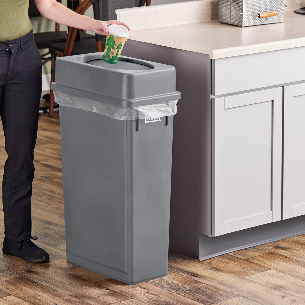 23 Gallon Gray Slim Rectangular Trash Can and Gray Drop Shot Lid