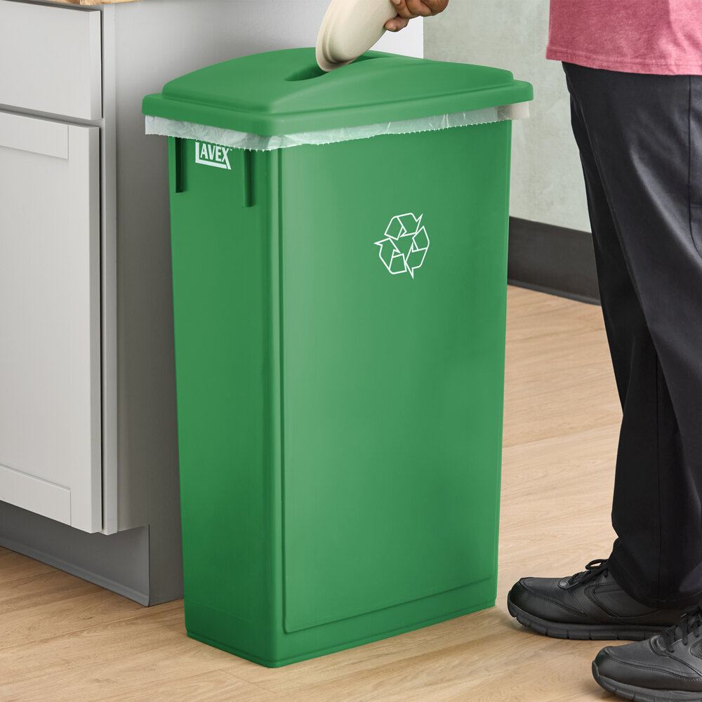 23 Gallon Green Slim Rectangular Recycling Bin and Green Lid with Slot, image size:1000x1000