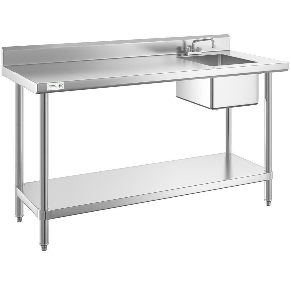 Regency 30 inch x 72 inch 16 Gauge Stainless Steel Work Table with Sink - Sink on Right