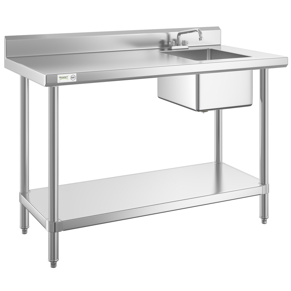 Regency 30 inch x 60 inch 16 Gauge Stainless Steel Work Table with Sink - Sink on Right
