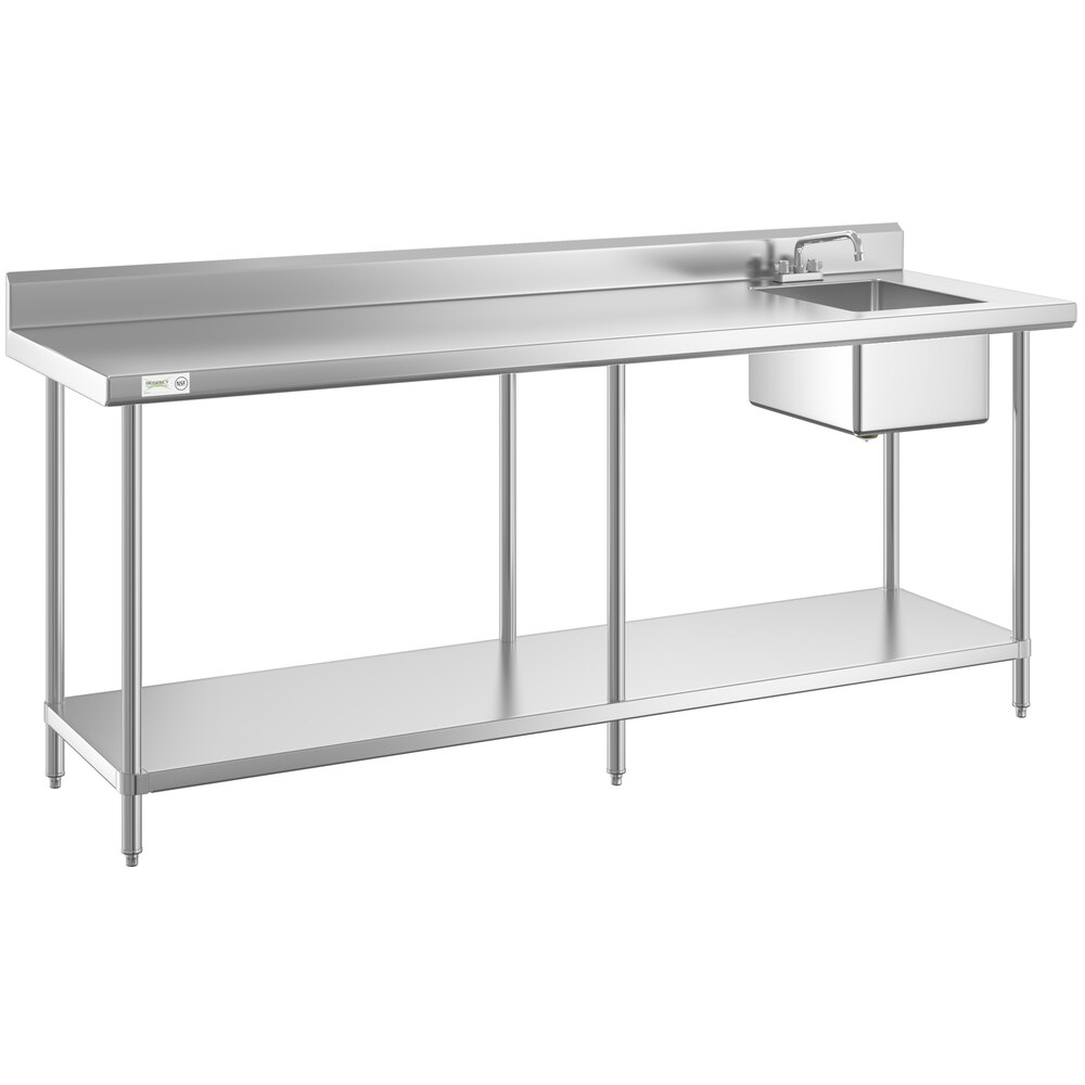 Regency 30 inch x 96 inch 16 Gauge Stainless Steel Work Table with Sink - Sink on Right