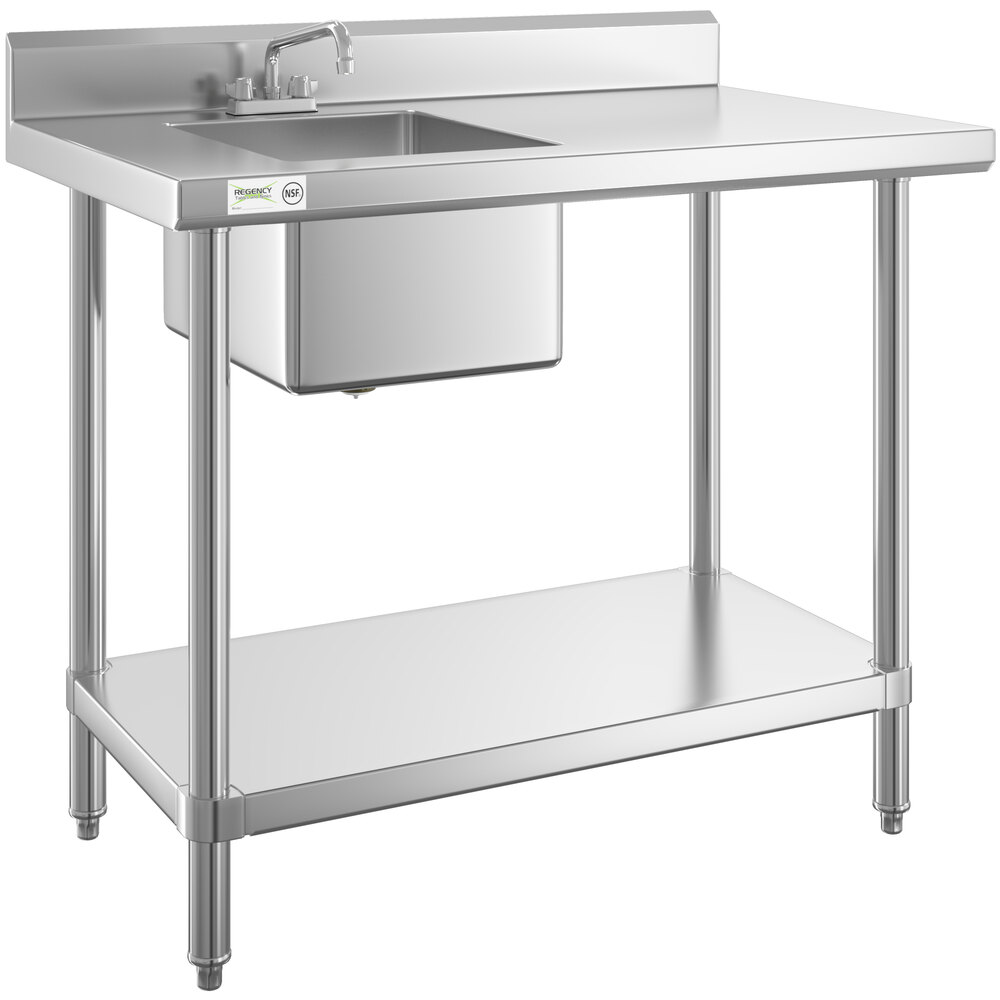Regency 30 inch x 48 inch 16 Gauge Stainless Steel Work Table with Sink - Sink on Left