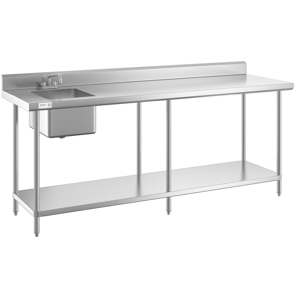 Regency 30 inch x 96 inch 16 Gauge Stainless Steel Work Table with Sink - Sink on Left