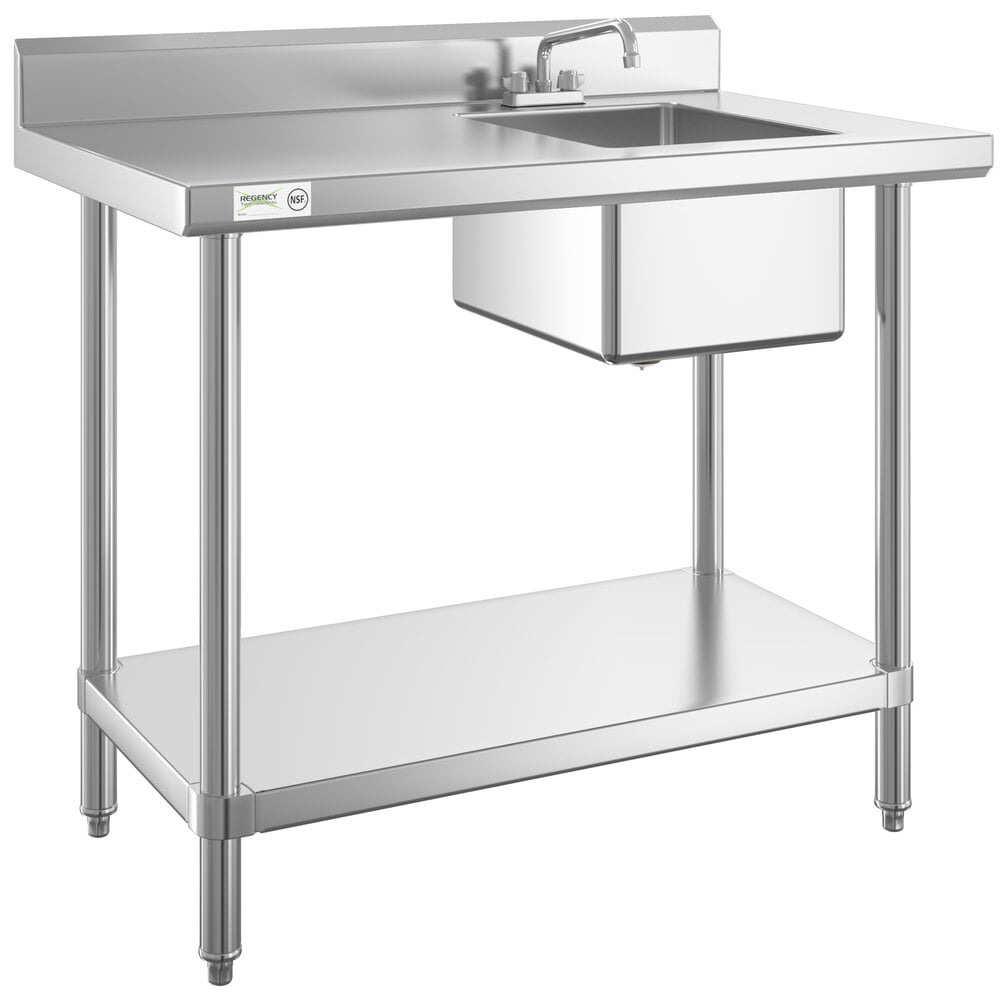 Regency 30 inch x 48 inch 16 Gauge Stainless Steel Work Table with Sink - Sink on Right