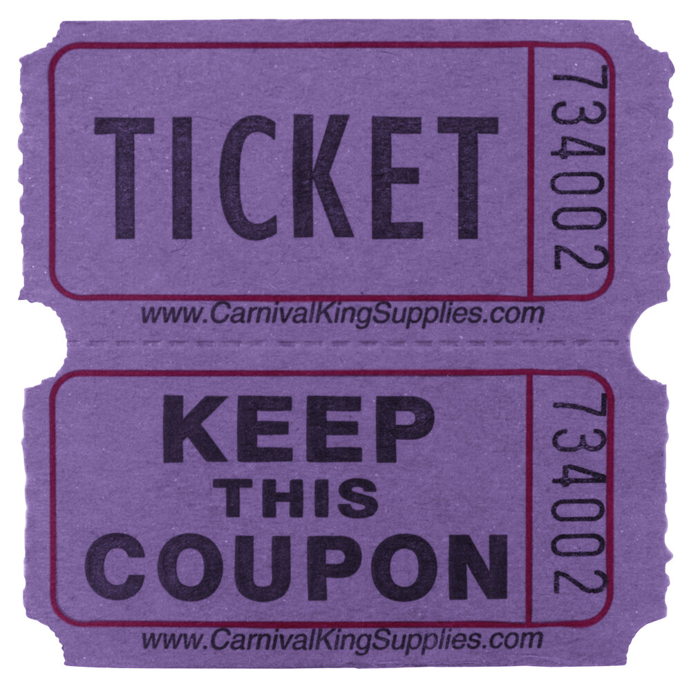 Carnival King Purple 2-Part Raffle Tickets - 2000/Roll