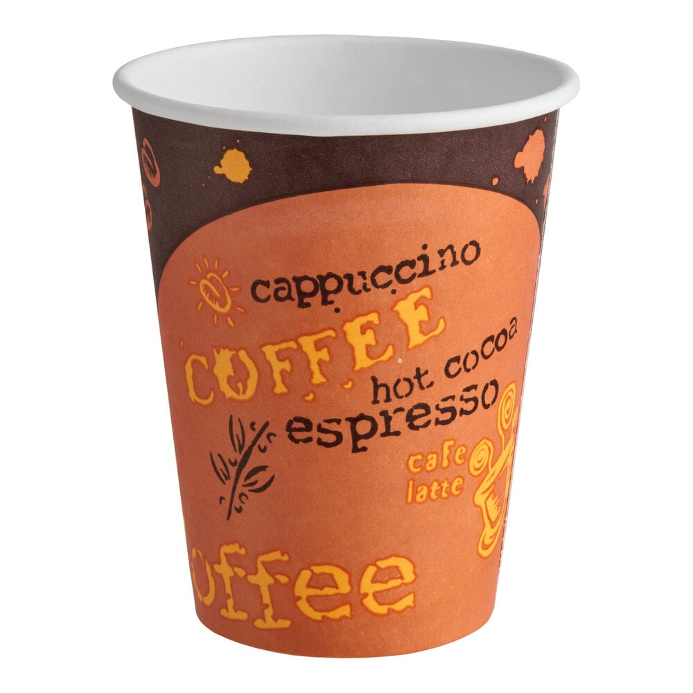 Choice 12 oz. Coffee Print Poly Paper Hot Cup - 50/Pack