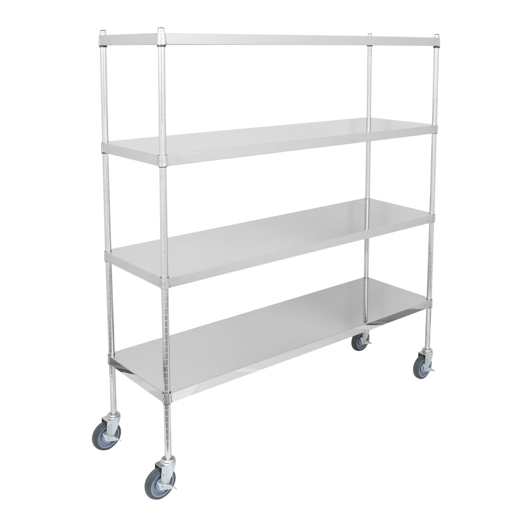 Regency 18 inch x 60 inch NSF Stainless Steel Solid Mobile 4-Shelf Kit with 64 inch Posts