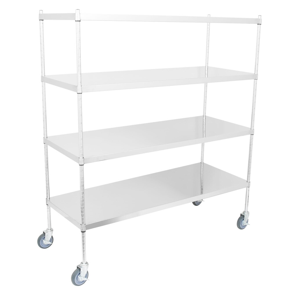 Regency 24 inch x 60 inch NSF Stainless Steel Solid Mobile 4-Shelf Kit with 64 inch Posts