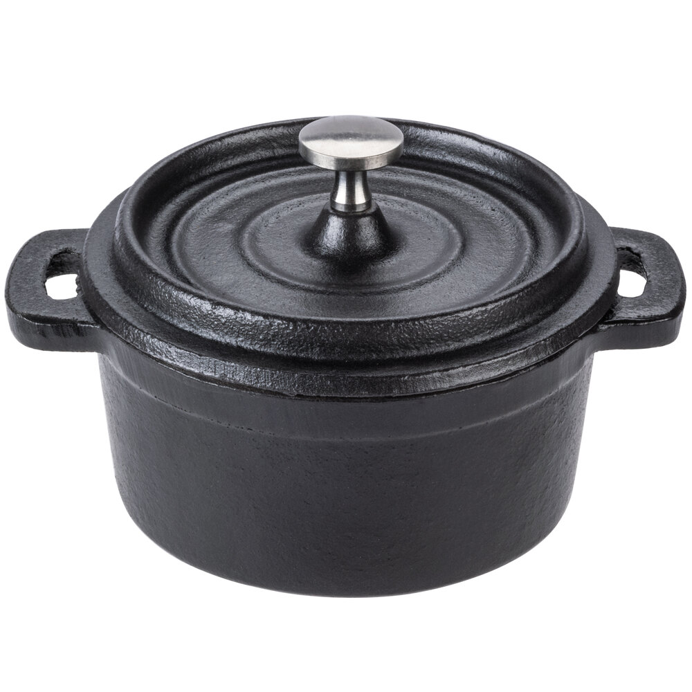 World Tableware CIS25 9 oz. Mini Cast Iron Pot with Cover 12/Case