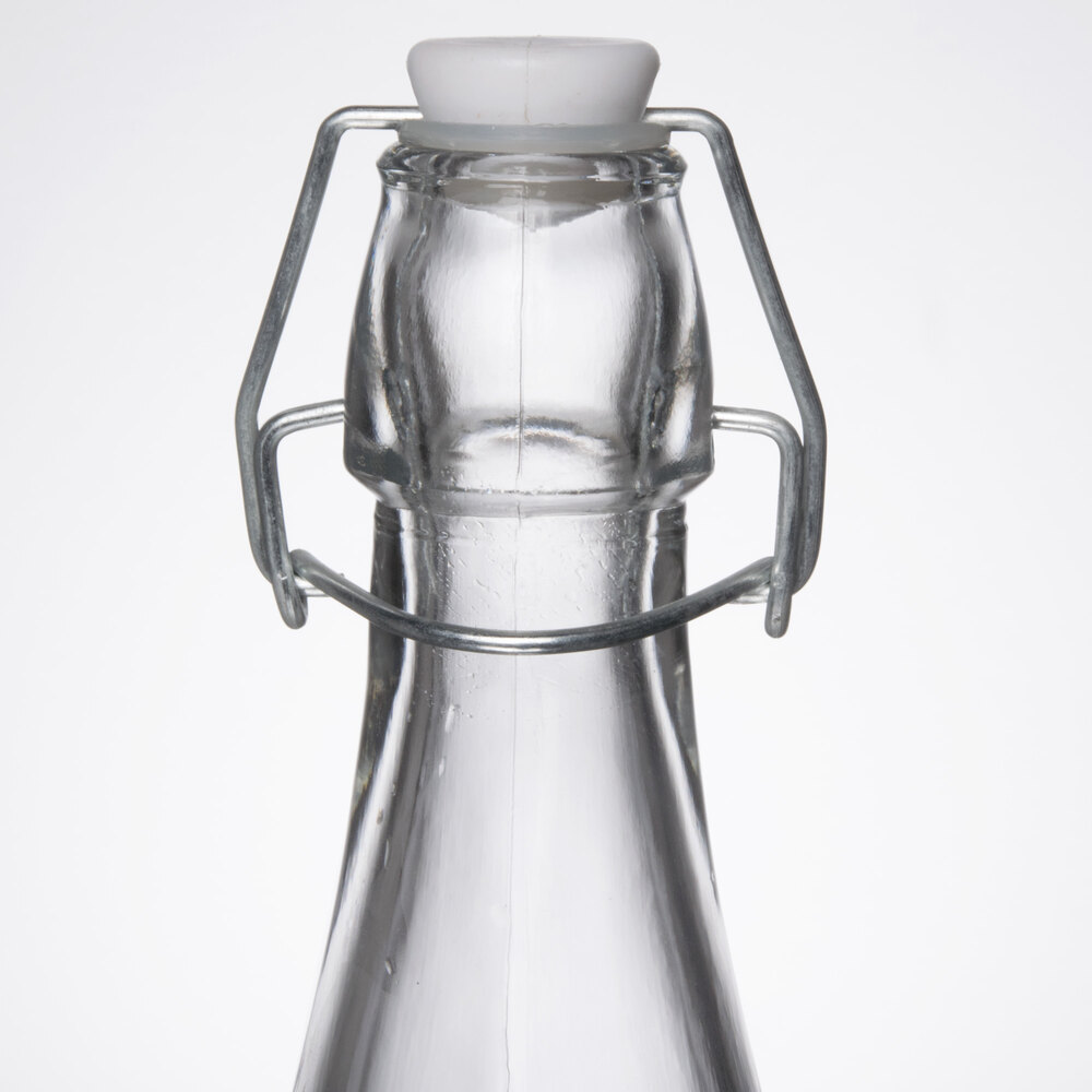 Acopa 32 oz. Clear Glass Bottle with Wire Bail Swing Top Lid - 6/Case
