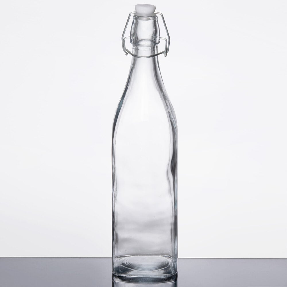 Acopa 8.5 oz. Clear Glass Bottle with Wire Bail Swing Top Lid - 12/Case