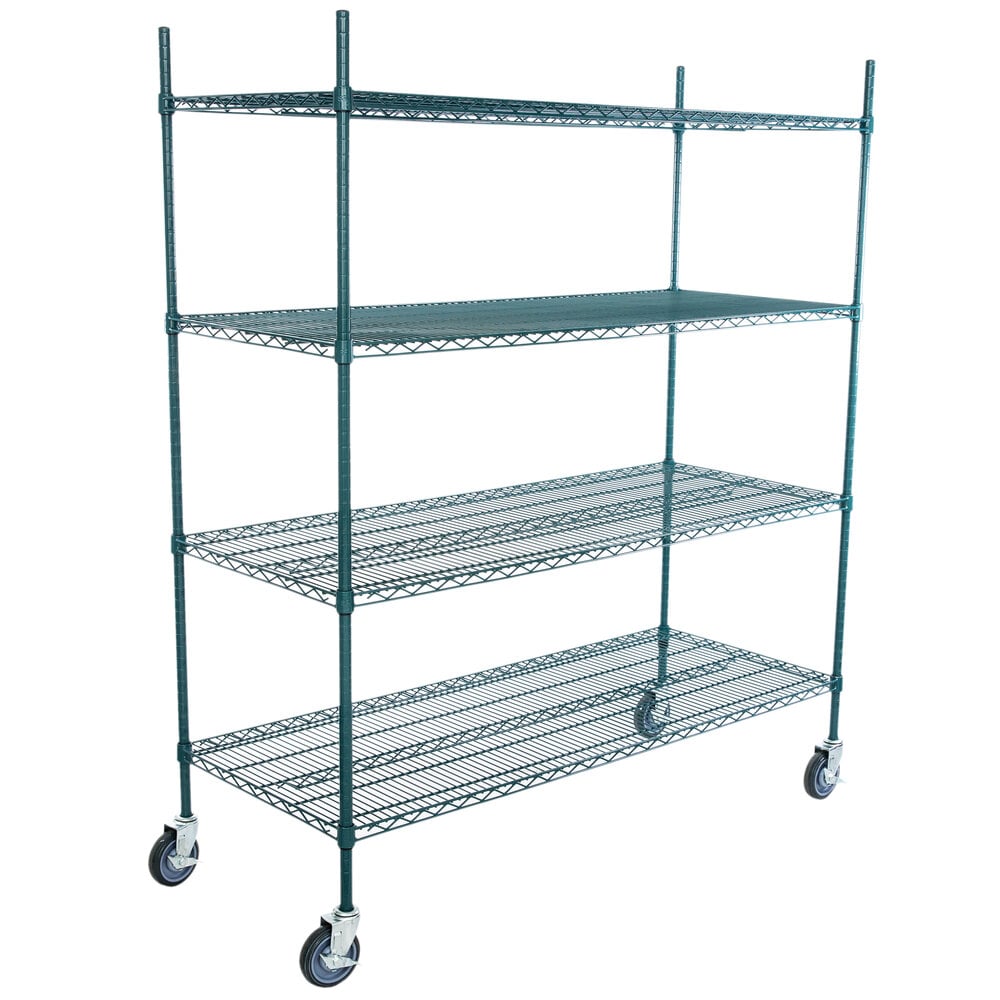 Regency 24 inch x 60 inch NSF Green Epoxy 4-Shelf Kit with 64 inch Posts and Casters