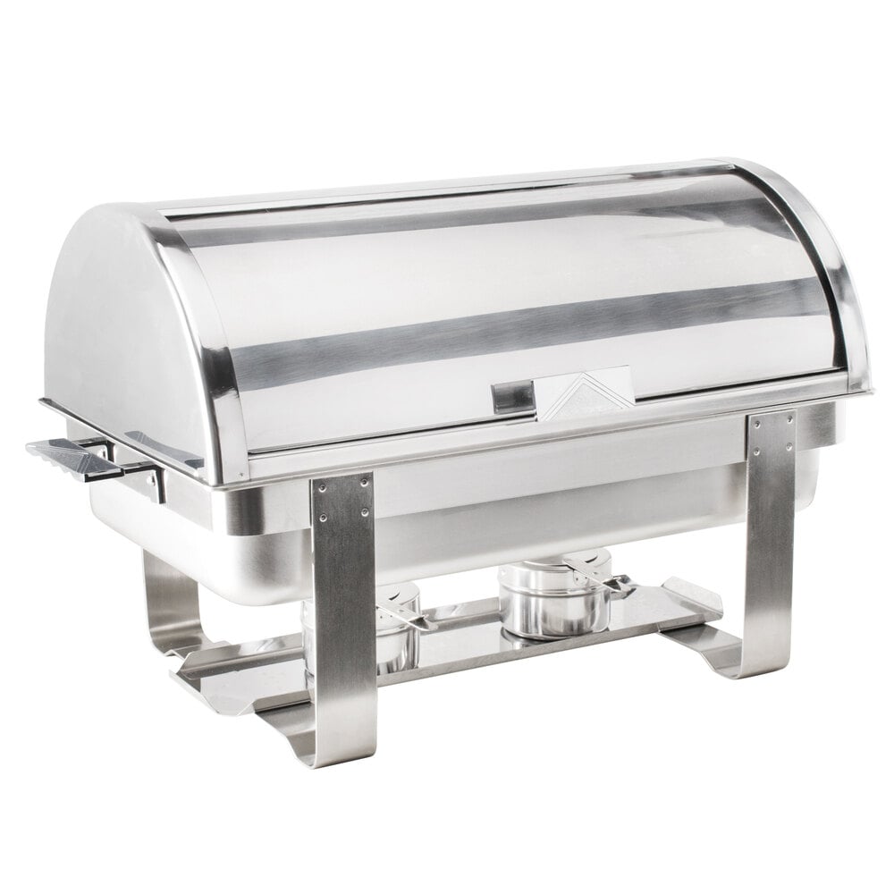 Choice Deluxe 8 Qt. Full Size Chrome Accent Roll Top Chafer